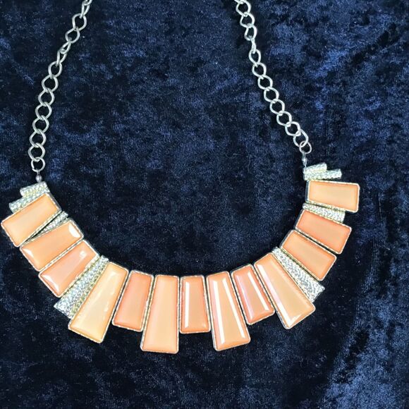 Orange Statement Bib Necklace 26 inches Vintage Fashon 90s Retro - Picture 1 of 4